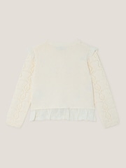 Monsoon Natural Embroidered Frill Pointelle Cardigan - Image 2 of 3