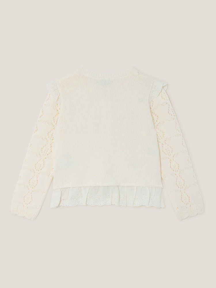 Monsoon Natural Embroidered Frill Pointelle Cardigan - Image 2 of 3