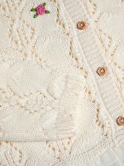 Monsoon Natural Embroidered Frill Pointelle Cardigan - Image 3 of 3