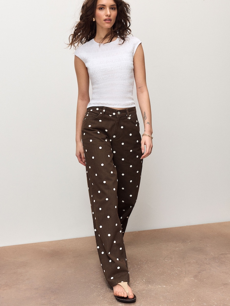 White Short Sleeve Shirred Textured Crew Neck Top - Image 2 of 9