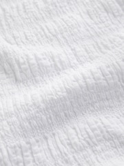 White Short Sleeve Shirred Textured Crew Neck Top - Image 9 of 9