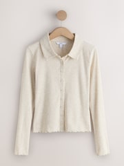 Ecru - Geripptes Langarm-Poloshirt mit Knopfleiste - Bild 5 von 7