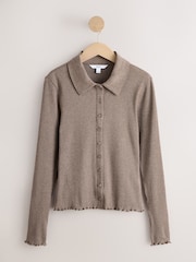 Topo - Ribbed Long Sleeve Button Through Polo Shirt - Imagen 6 de 9