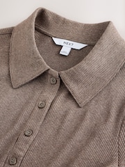 Topo - Ribbed Long Sleeve Button Through Polo Shirt - Imagen 7 de 9