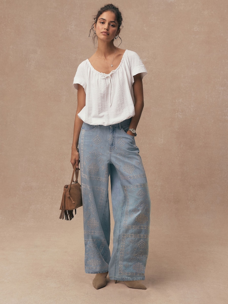 Blanco - Short Sleeve Bubblehem Scoop Neck T-Shirt - Imagen 2 de 8