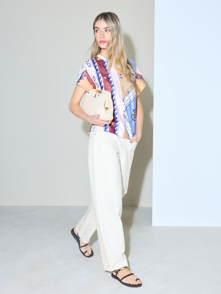 Blauw nautische print - Short Sleeve Keyhole Crew Neck Top - Afbeelding 2 van 9 Blauw nautische print - Short Sleeve Keyhole Crew Neck Top - Afbeelding 2 van 9