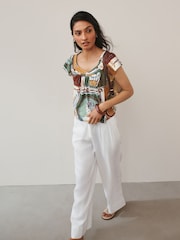 Blue Print Short Sleeved Square Neck Top - Image 2 of 4