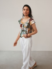 Blue Print Short Sleeved Square Neck Top - Image 3 of 4