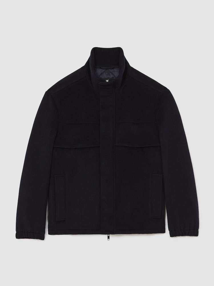 Reiss Navy Noel Wool-Blend Funnel-Neck Zip Jacket - Image 2 of 8 Reiss Navy Noel Wool-Blend Funnel-Neck Zip Jacket - Image 2 of 8