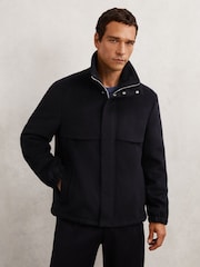 Reiss Navy Noel Wool-Blend Funnel-Neck Zip Jacket - Image 3 of 8
