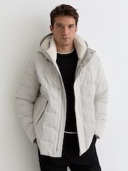Reiss Stone Klause Fleece-Lined Hooded Puffer Jacket - Image 1 of 6