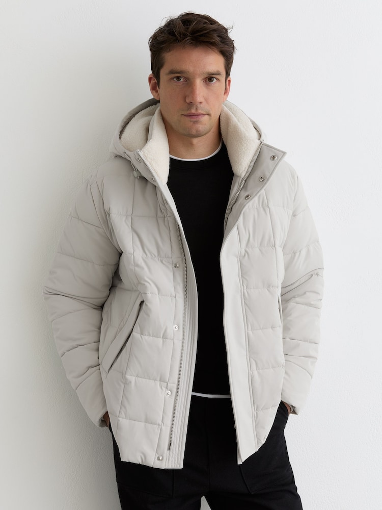 Reiss Stone Klause Fleece-Lined Hooded Puffer Jacket - Image 1 of 6 Reiss Stone Klause Fleece-Lined Hooded Puffer Jacket - Image 1 of 6