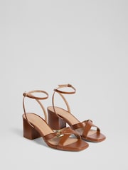 LK Bennett Brown Ena Tan Leather Oloid Low Block Heel Sandals - Image 2 of 4