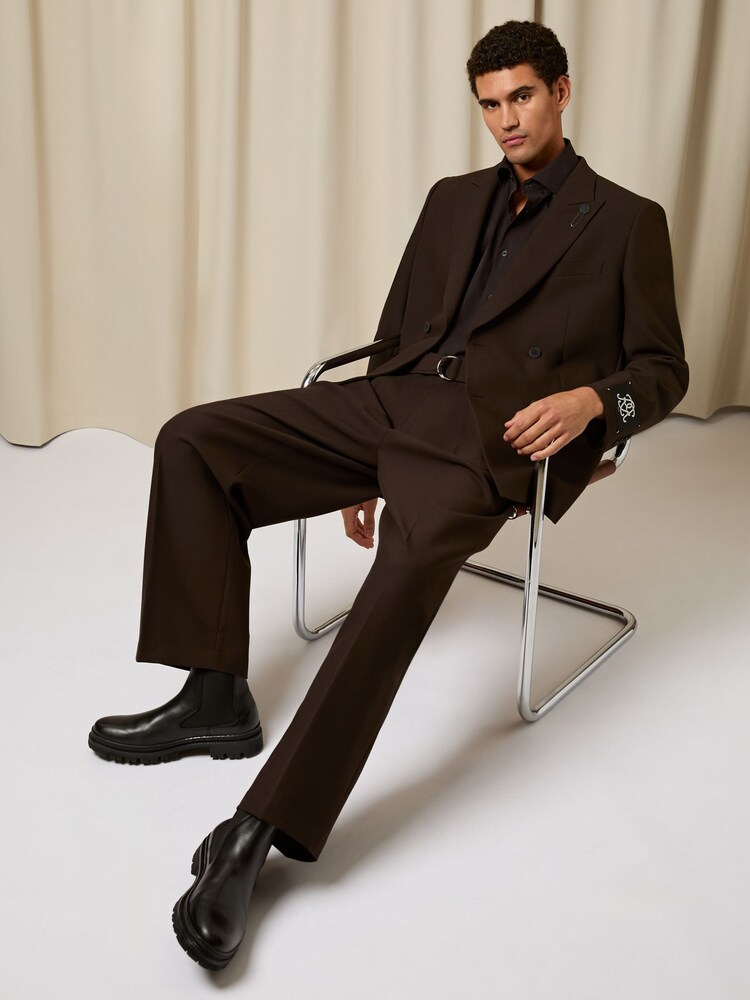 Reiss Brown Elder Monogram Relaxed Double-Breasted Blazer - Image 1 of 9