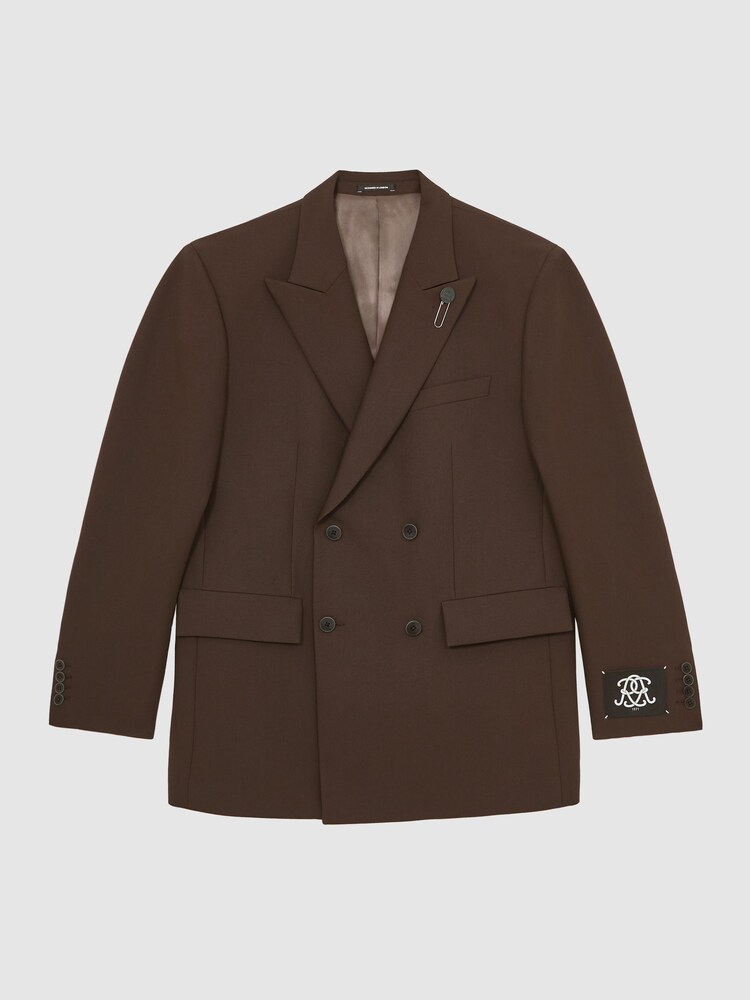 Reiss Brown Elder Monogram Relaxed Double-Breasted Blazer - Image 2 of 9