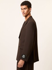 Reiss Brown Elder Monogram Relaxed Double-Breasted Blazer - Image 4 of 9