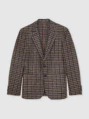 Reiss Brown Brazanati Wool-Blend Dogtooth Check Blazer - Image 2 of 7