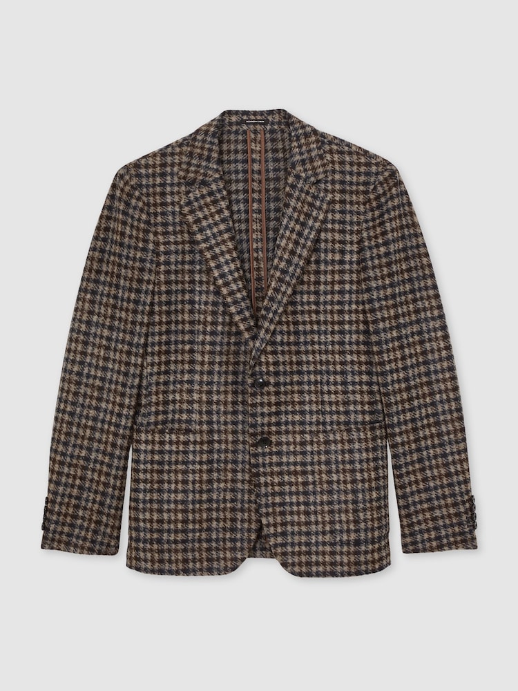Reiss Brown Brazanati Wool-Blend Dogtooth Check Blazer - Image 2 of 7 Reiss Brown Brazanati Wool-Blend Dogtooth Check Blazer - Image 2 of 7