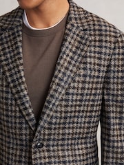 Reiss Brown Brazanati Wool-Blend Dogtooth Check Blazer - Image 3 of 7