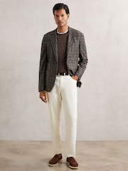 Reiss Brown Brazanati Wool-Blend Dogtooth Check Blazer - Image 4 of 7