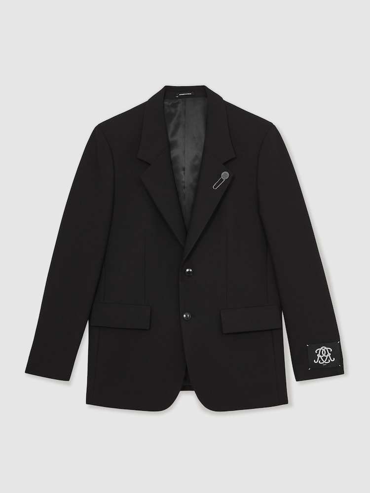 Reiss Black Arley Monogram Relaxed Single-Breasted Blazer - Image 2 of 9 Reiss Black Arley Monogram Relaxed Single-Breasted Blazer - Image 2 of 9