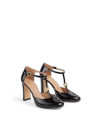 LK Bennett Black Almina Print Leather Oloid Maryjane Open Courts - Image 2 of 4