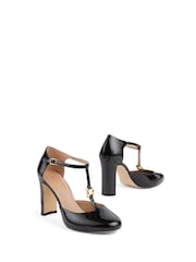 LK Bennett Black Almina Print Leather Oloid Maryjane Open Courts - Image 3 of 4