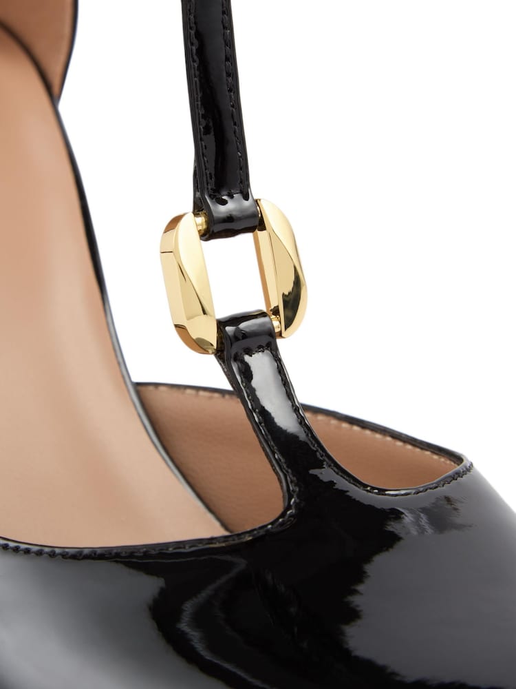 LK Bennett Black Almina Print Leather Oloid Maryjane Open Courts - Image 4 of 4