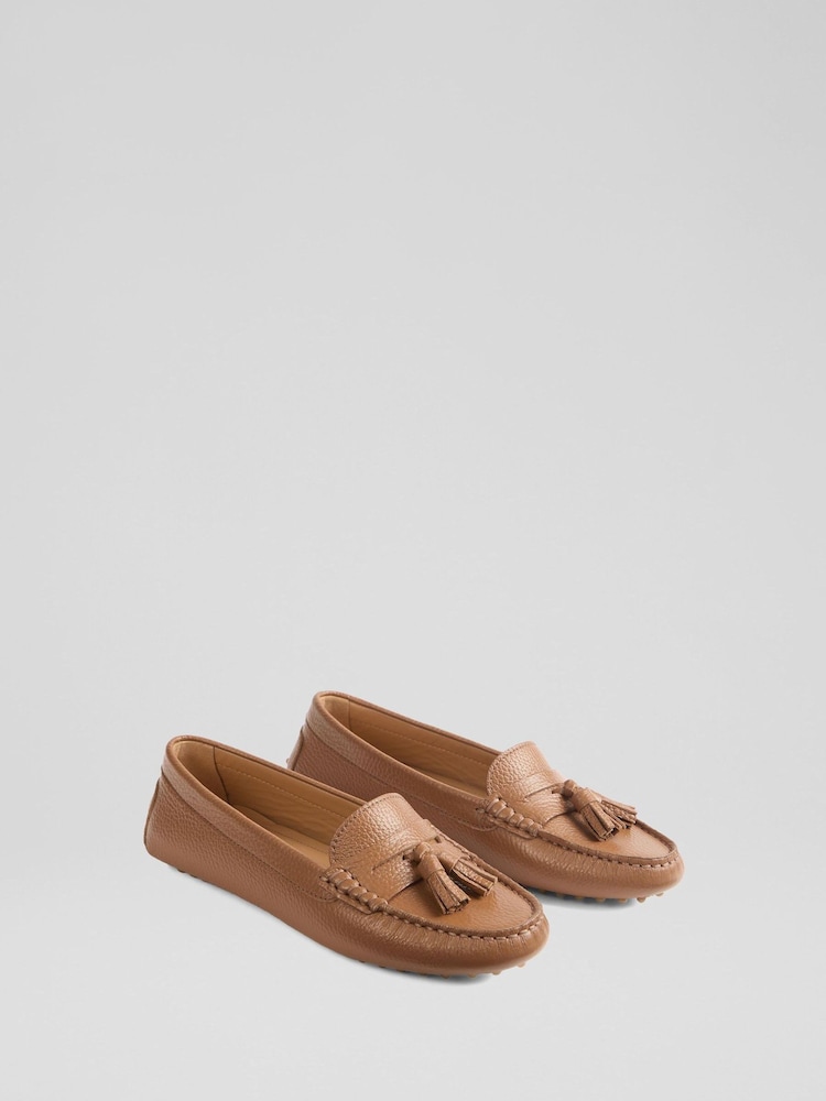 LK Bennett Brown Leather Tassel Moccasin Loafers - Image 2 of 4