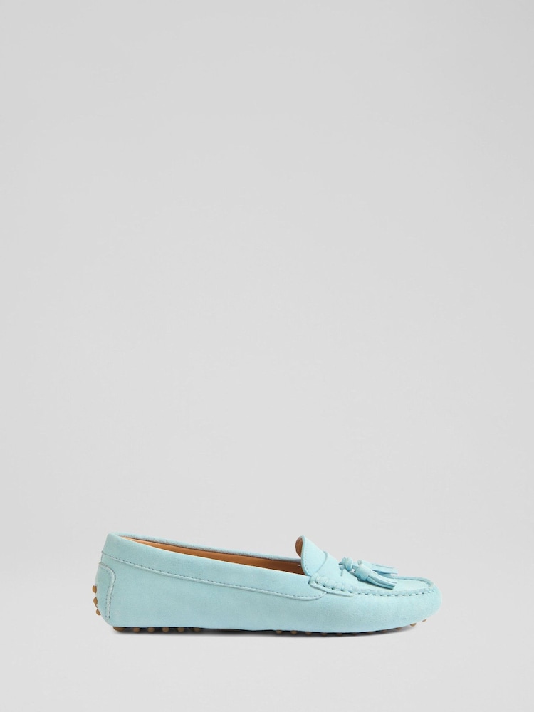LK Bennett Blue Leather Tassel Moccasin Loafers - Image 1 of 4 LK Bennett Blue Leather Tassel Moccasin Loafers - Image 1 of 4