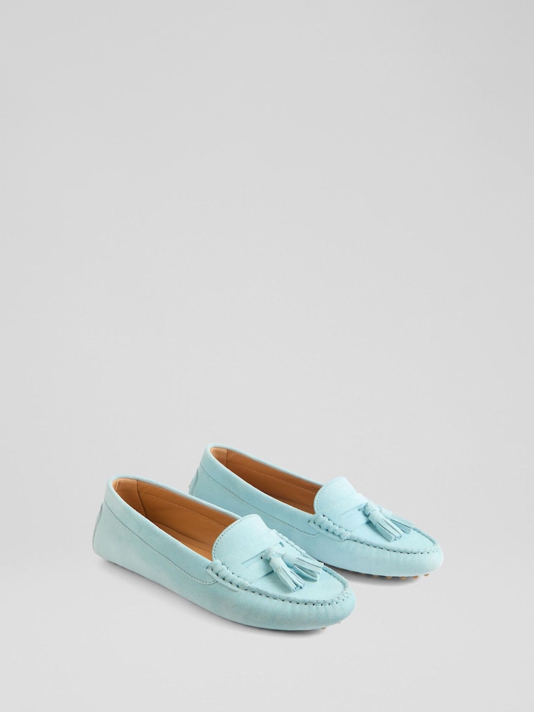 LK Bennett Blue Leather Tassel Moccasin Loafers - Image 2 of 4