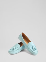 LK Bennett Blue Leather Tassel Moccasin Loafers - Image 3 of 4