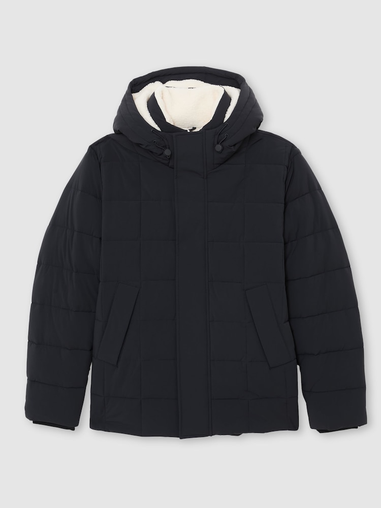 Reiss Navy Klause Fleece-Lined Hooded Puffer Jacket - Image 2 of 6 Reiss Navy Klause Fleece-Lined Hooded Puffer Jacket - Image 2 of 6