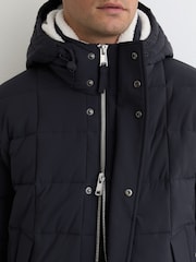 Reiss Navy Klause Fleece-Lined Hooded Puffer Jacket - Image 4 of 6