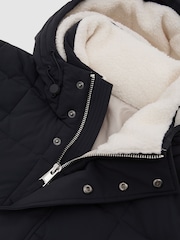 Reiss Navy Klause Fleece-Lined Hooded Puffer Jacket - Image 6 of 6