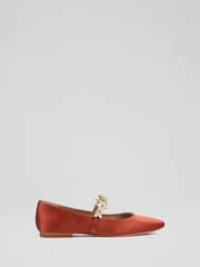 LK Bennett Orange Flower Trim Flat Amber Orange Fabric Shoes - Image 1 of 4