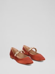 LK Bennett Orange Flower Trim Flat Amber Orange Fabric Shoes - Image 2 of 4
