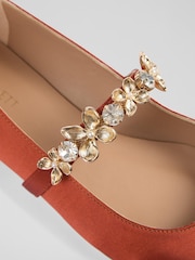 LK Bennett Orange Flower Trim Flat Amber Orange Fabric Shoes - Image 4 of 4