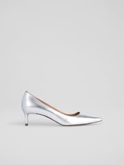 LK Bennett Metallic Signature Leather Low Heel Courts - Image 1 of 4