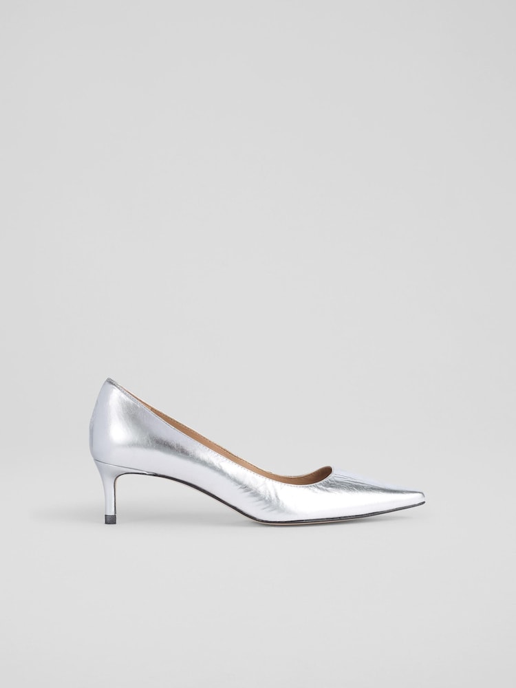 LK Bennett Metallic Signature Leather Low Heel Courts - Image 1 of 4