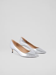 LK Bennett Metallic Signature Leather Low Heel Courts - Image 2 of 4