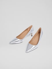 LK Bennett Metallic Signature Leather Low Heel Courts - Image 3 of 4