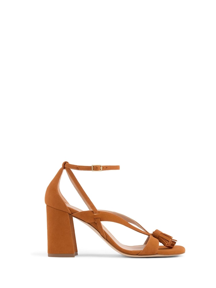 LK Bennett Brown Jeanie Brown Leather Tassel Block Heel Sandals - Image 1 of 4