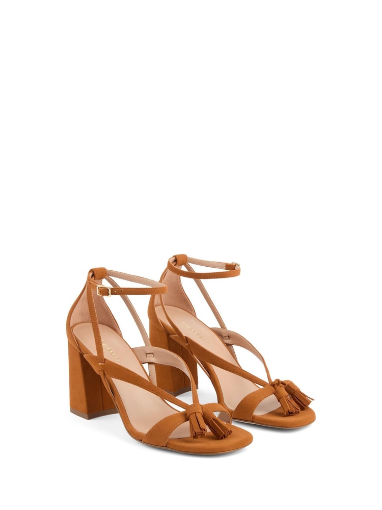 LK Bennett Brown Jeanie Brown Leather Tassel Block Heel Sandals - Image 2 of 4