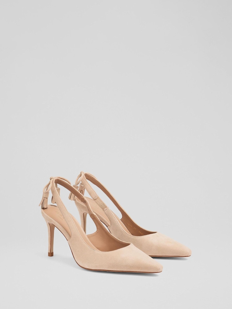 LK Bennett Natural Cary Trench Suede Tassel Slingback Courts - Image 2 of 4