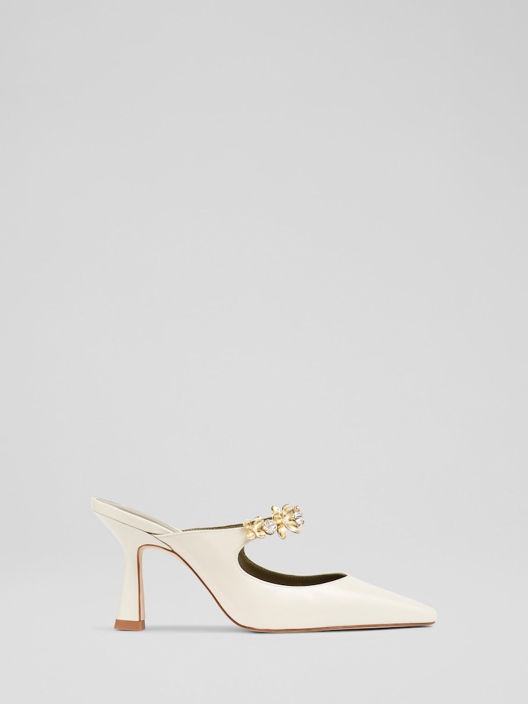 LK Bennett Natural Flower Trim Leather Mule Court Shoes - Image 1 of 4 LK Bennett Natural Flower Trim Leather Mule Court Shoes - Image 1 of 4