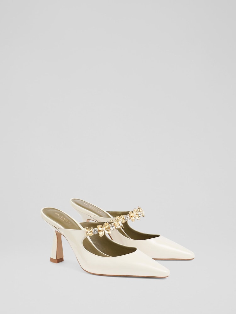 LK Bennett Natural Flower Trim Leather Mule Court Shoes - Image 2 of 4 LK Bennett Natural Flower Trim Leather Mule Court Shoes - Image 2 of 4