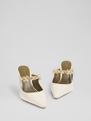 LK Bennett Natural Flower Trim Leather Mule Court Shoes - Image 3 of 4