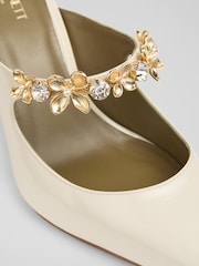 LK Bennett Natural Flower Trim Leather Mule Court Shoes - Image 4 of 4
