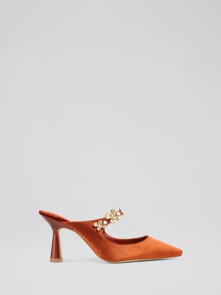 LK Bennett Orange Flower Trim Fabric Mule Courts - Image 1 of 4